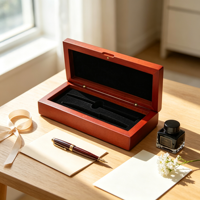 Boîte à stylos en bois rouge brillant en gros avec doublure en EVA noire, étui de rangement de luxe pour stylos avec logo personnalisé pour cadeaux d'entreprise