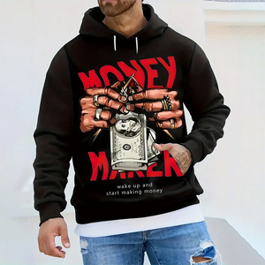 Felpa con Tasca Personalizzata con Stampa Digitale a Motivo Denaro, Eco-Friendly, Moda Autunnale, Felpa con Cappuccio <span class=keywords><strong>Anime</strong></span> per Uomo, 100% Poliestere - Product Image 1