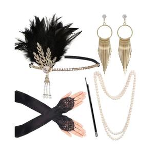 Gatsby Party Bandeau en alliage de plumes Collier de perles <span class=keywords><strong>Porte</strong></span>-<span class=keywords><strong>cigarette</strong></span> et ensemble de gants-Accessoires rétro Hepburn Outfit - Product Image 2