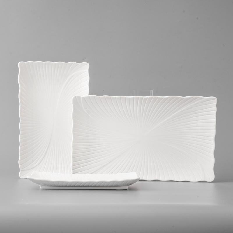 Customized Modern White Porcelain Relief Ceramic Tableware Rectangular ...