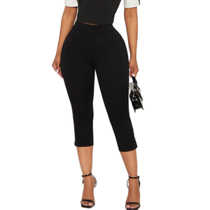 Pantalon Capri <span class=keywords><strong>Femme</strong></span> <span class=keywords><strong>Taille</strong></span> Haute Élastique avec Nœud Décoratif Couleur Unie Coupe Évasée Ourlet Fendu Ample Respirant - Product Image 1