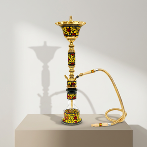 Cachimba de Lujo en Latón Dorado y Acero Inoxidable con Incrustaciones de Madreperla Amarilla y Roja - Product Image 6