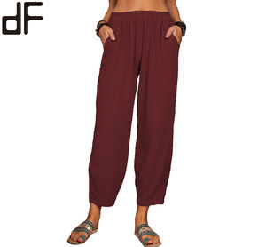Loose Cotton Linen Casual <strong>Pants</strong> Elastic Waist Home Wear <strong>Harem</strong> <strong>Pants</strong> Women Trousers 2022 Hot Selling Solid Color Woven - Product Image 6