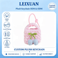 Mini sac de rangement au crochet fait main, porte-clés, pochette en fil épais rose, ornement tulipe bleue, fermoir en corde, pendentif mignon, petit cadeau