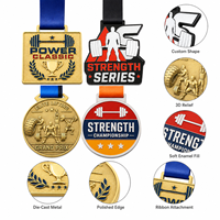 Medaglie Personalizzate in Lega di Zinco Elettroplaccata per Powerlifting, con Rilievo 3D e Nastro, per Premiazioni di Eventi Fitness e di Forza