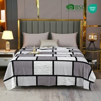 Plaid en flanelle côtelée imprimée 100 % polyester, anti-boulochage, doux, léger, à rayures marines vintage, pour lit et canapé, quatre saisons
