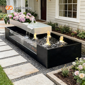 Gnee <b>Garden</b> Modern Rectangular Outdoor Water Fountain With Lighted Jets Stainless Steel <b>Garden</b> Decor Floor Mount - Product Image 1