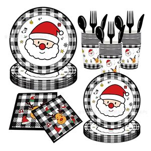 Christmas <b>Disposable</b> Tableware Set Paper <b>Plates</b> Cups Napkins With Santa Design For Holiday Party - Product Image 1