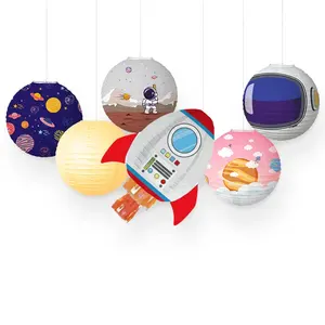 6 uds astronautas creativos planeta bola de papel <span class=keywords><strong>Lampion</strong></span> 30cm cohete colgante linternas de papel para niños decoración de fiesta de cumpleaños - Product Image 6
