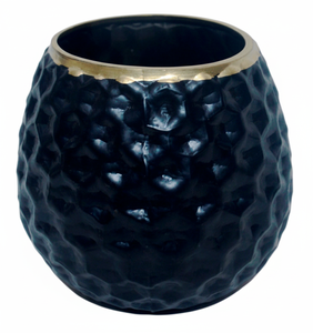 Vase décoratif moderne en verre texturé noir avec bord doré |   Décoration d'intérieur de luxe, vase de table artisanal en forme d'ananas martelé - Product Image 4