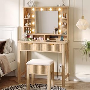 SENYU - Tocador Moderno de Madera con Espejo LED, 31.4x54.4x15.6 Pulgadas, Cajones de Almacenamiento, para Dormitorio - Product Image 6