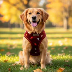 Ensemble de <span class=keywords><strong>harnais</strong></span> et de laisse pour <span class=keywords><strong>chien</strong></span> avec broderie de feuilles en velours marron, design original, collier réglable, bandana, nœud papillon, sac à crottes, colliers et laisses pour animaux de compagnie - Product Image 2