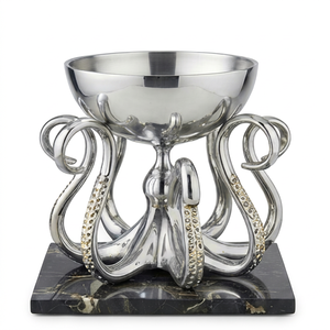 Bol de service pour fruits en aluminium plaqué or poli, motif pieuvre, centre de table moderne, décoration de table pour fêtes et mariages, finition argentée - Product Image 1