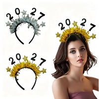 Serre-tête numérique 2027 en forme d'étoile en acier inoxydable fait main avec guirlande colorée pour le réveillon du Nouvel An et le carnaval