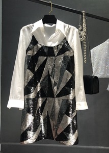 Robe mi-longue à sequins style célébrité internet, motif géométrique, coupe ajustée, amincissante, brillante, ligne A, pour <span class=keywords><strong>femme</strong></span> - Product Image 2