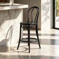 Tabouret de bar en bois massif nordique avec dossier, couleur cerisier rétro, tabouret haut créatif en bois courbé pour la maison