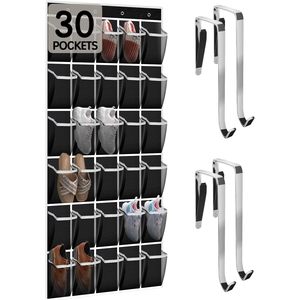 Over The Door <b>Shoe</b> Organizer 30 Pockets Breathable Mesh Hanging Storage For Men Women Black Closet Rack With Stainless Steel - Product Image 1