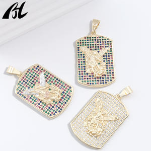 Dije y Colgante de San <span class=keywords><strong>Miguel</strong></span> Arcángel Religioso de Moda con Zirconia Cúbica Cuadrada Estilo Diamante Helado - Product Image 3