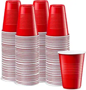 Vasos de plástico rojo y blanco, 16oz