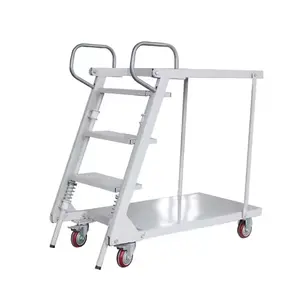 Warehouse Ladder Cart Steel Rolling Mobile Step Platform With Wheels