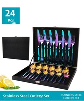 Fabricant en gros, acier inoxydable 24 pièces, étui Portable de voyage de luxe Unique réutilisable boîte de cuisine de mariage ensemble de couverts en or