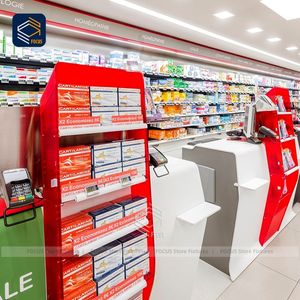 Système d'étagères de pharmacie en <span class=keywords><strong>pente</strong></span> Comptoir de pharmacie avec éclairage LED pour affichage de la médecine au détail - Product Image 4