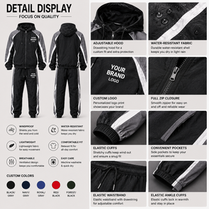 ชุดวอร์มกันลมแบบกำหนดเองสำหรับผู้ชาย ชุดฝึกซ้อมไนลอนกันน้ำ พิมพ์โลโก้ OEM ชุดวิ่งออกกำลังกาย เสื้อผ้ากีฬาแนวสตรีท - Product Image 3