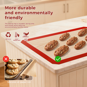 Tapis de four en silicone avec bordure rouge, résistant à la chaleur, facile à nettoyer, réutilisable, pour la maison. - Product Image 4