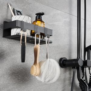 Estante de almacenamiento de ducha de <span class=keywords><strong>baño</strong></span>, adhesivo de acero inoxidable, antióxido, color negro mate, fácil de instalar, <span class=keywords><strong>sin</strong></span> perforación - Product Image 6
