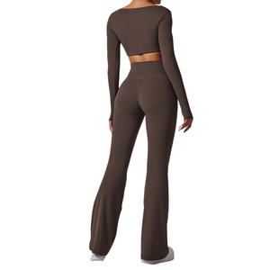 Nouvelle mode de pantalons leggings de yoga hip lift avec logo personnalisé leggings évasés à taille haute pour femmes v - Product Image 3