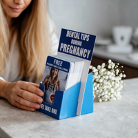 Présentoir de comptoir en carton imprimé sur mesure pour brochures dentaires, support de documentation pour soins dentaires pendant la grossesse, idéal pour la promotion en clinique