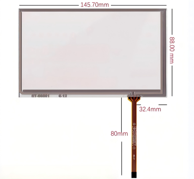 GJD 6.0 Inch 146*88 Industrial Resistance Touch Screen RTP Four-Point 1M+ Points Hit 78% Transparency 10~+60C -20~+70C Operating