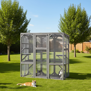 Catio grande de madera gris de 59 x 28 x 60 pulgadas con 6 plataformas de salto, recinto exterior para gatos de 1 a 3 gatos - Product Image 2