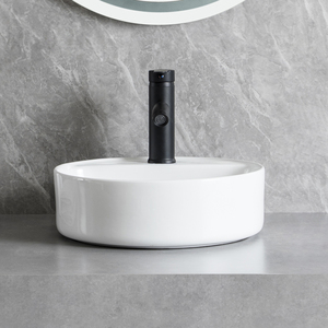 Lavabo en céramique économique, blanc brillant, rond, petit, à poser sur comptoir, pour meuble <span class=keywords><strong>de</strong></span> salle <span class=keywords><strong>de</strong></span> bain - Product Image 1