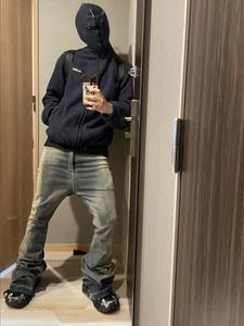 กางเกงยีนส์ทรงตรงผ้ายีนส์สโตนวอชไล่เฉดสีน้ำเงิน ยืดหยุ่นสูง ทรงเข้ารูป กระชับ สไตล์ลำลอง สำหรับผู้ชายและผู้หญิง - Product Image 4