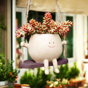 Petite Balançoire Brillante Suspendue Smiley Visage Planteur <span class=keywords><strong>Pot</strong></span> Tête Mignon <span class=keywords><strong>Pot</strong></span> de Fleur Suspendu de Perles Plante Vivante Unique Heureux <span class=keywords><strong>Pot</strong></span> Succulent - Product Image 3