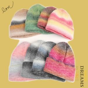 Winter New Tie-dyeing Gradient Knitted Hat Unisex <b>Rainbow</b> Warm Thickened Acrylic Beanies - Product Image 2
