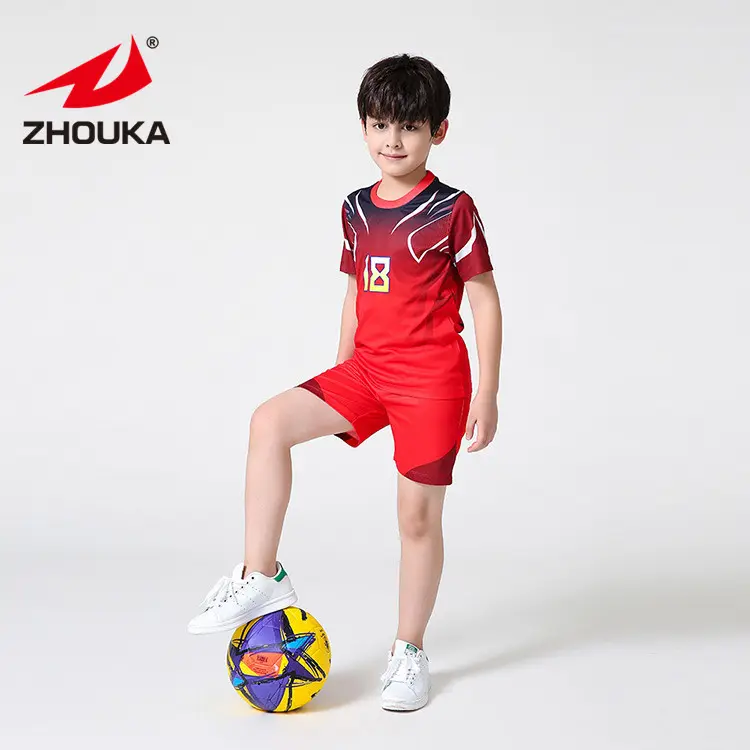 Rode Voetbal Uniform Sublimatie Set Goedkope Kinderen Sport Jersey Voetbal