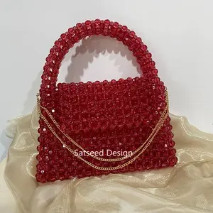 Customized Color Acrylic Beaded Bag Fashion Handmade Woven Flap Women's Top-Handle Bags Summer Senior Purses Handbag 2024