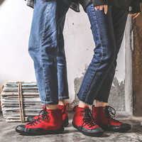 Baskets unisexes en toile pour étudiants, nouveau Style, couleur rouge, noir, Foxing, taille haute, pour hommes et femmes, baskets à la mode, personnalisées, vente en gros