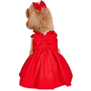 ชุดเดรสสัตว์เลี้ยงแบบชิ้นเดียวหรูหราชุดเดรสผ้าลูกสุนัขผ้าลูกฟูกสีแดงน้ำหนักเบาทันสมัยมีโบว์น่ารักชุดสายเอี๊ยมกระโปรงป้องกันระบายอากาศได้ดี - Product Image 2