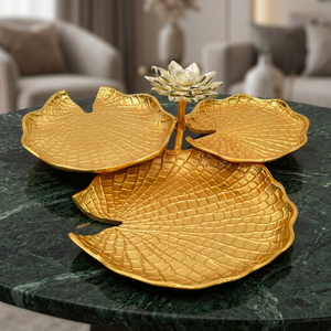Bandeja Decorativa de Hierro con Diseño de Hojas Chapadas en Oro, Plato de Servir de Metal de Lujo con Doble Hoja, Centro de Mesa, Decoración para el Hogar, Venta al por Mayor - Product Image 4