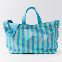 Sac de voyage personnalisé avec broderie monogramme, sac fourre-tout en toile rayée tendance, grande capacité, sac à bandoulière de plage pour femmes