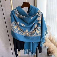 Écharpes en cachemire épais brodées classiques du Moyen-Orient/Dubaï/Arabie pour femmes, avec pompons, vente en gros