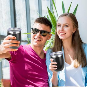 Gobelet à vin en acier inoxydable en gros avec couvercle, ensemble de tasses isothermes personnalisées, tasses à café de voyage de 12 oz, lot de 1, noir - Product Image 6
