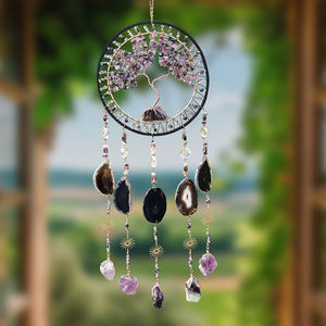 Attrape-rêves en agate et améthyste, pierre précieuse en cristal, décoration murale écologique en bois naturel pour la chambre et le jardin - Product Image 6