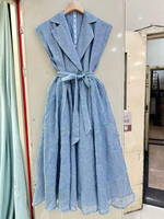 Nouvelle Robe Longue Midi Vintage Printemps-Été 2027 avec Col Revers, Broderies Florales Unies et Ceinture