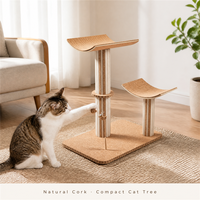 Petit arbre à chat écologique en liège, double colonne, design croissant, griffoir ondulé, style minimaliste moderne pour