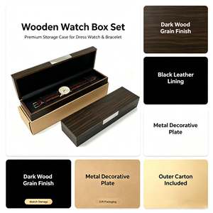 Caja de Madera para Relojes, Forma Rectangular, con Interior de Cuero Sintético, Cierre de Broche Protector para Guardar Relojes de Pulsera - Product Image 2