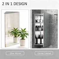 Armoire de salle de bain triangulaire à miroir d'angle, gain de place, en acier inoxydable, 3 niveaux, à fixer au mur